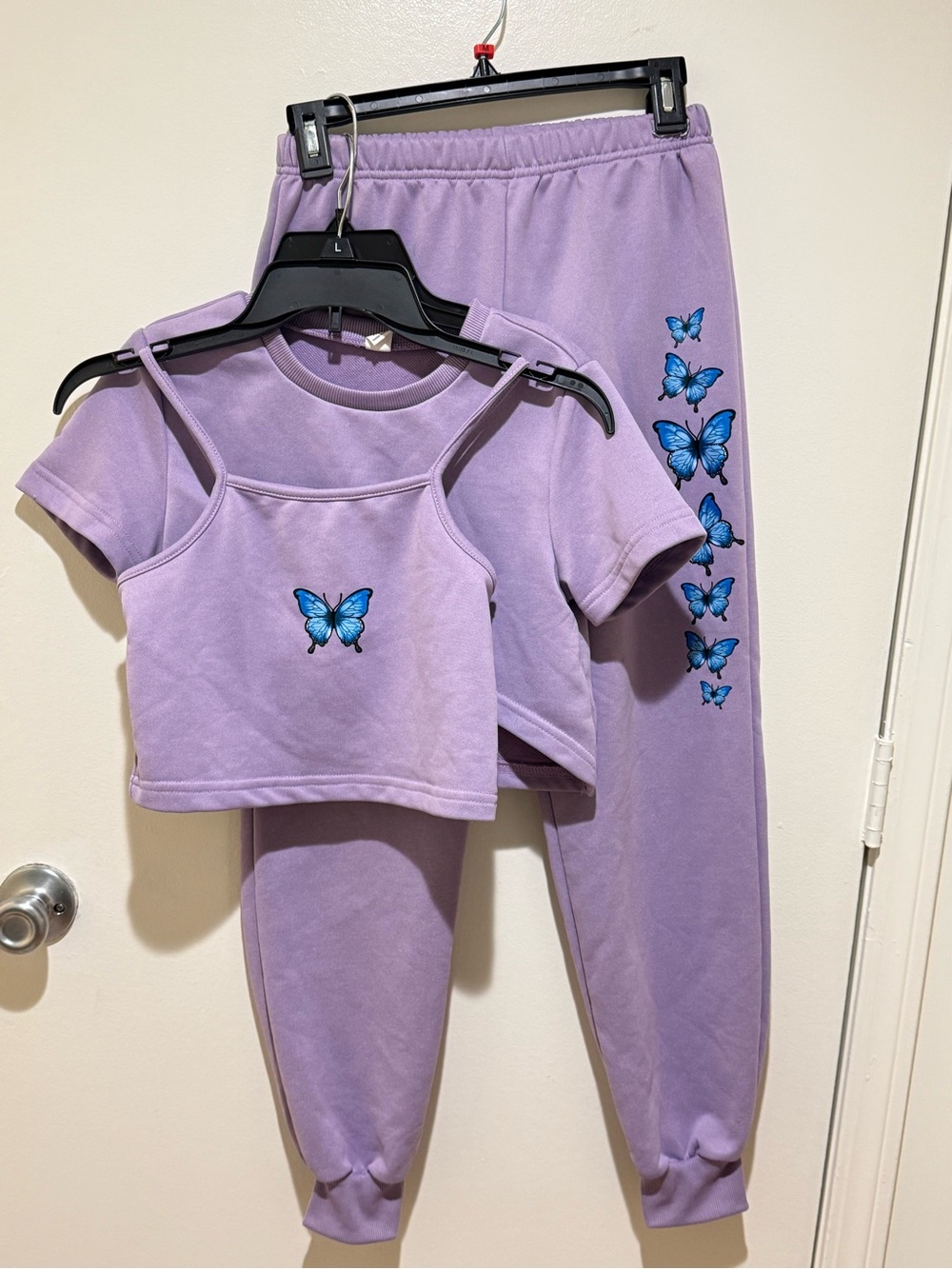 SHEIN Lilac Butterfly Tween joggers/ tank/ tee lounge Set size 10-11yrs